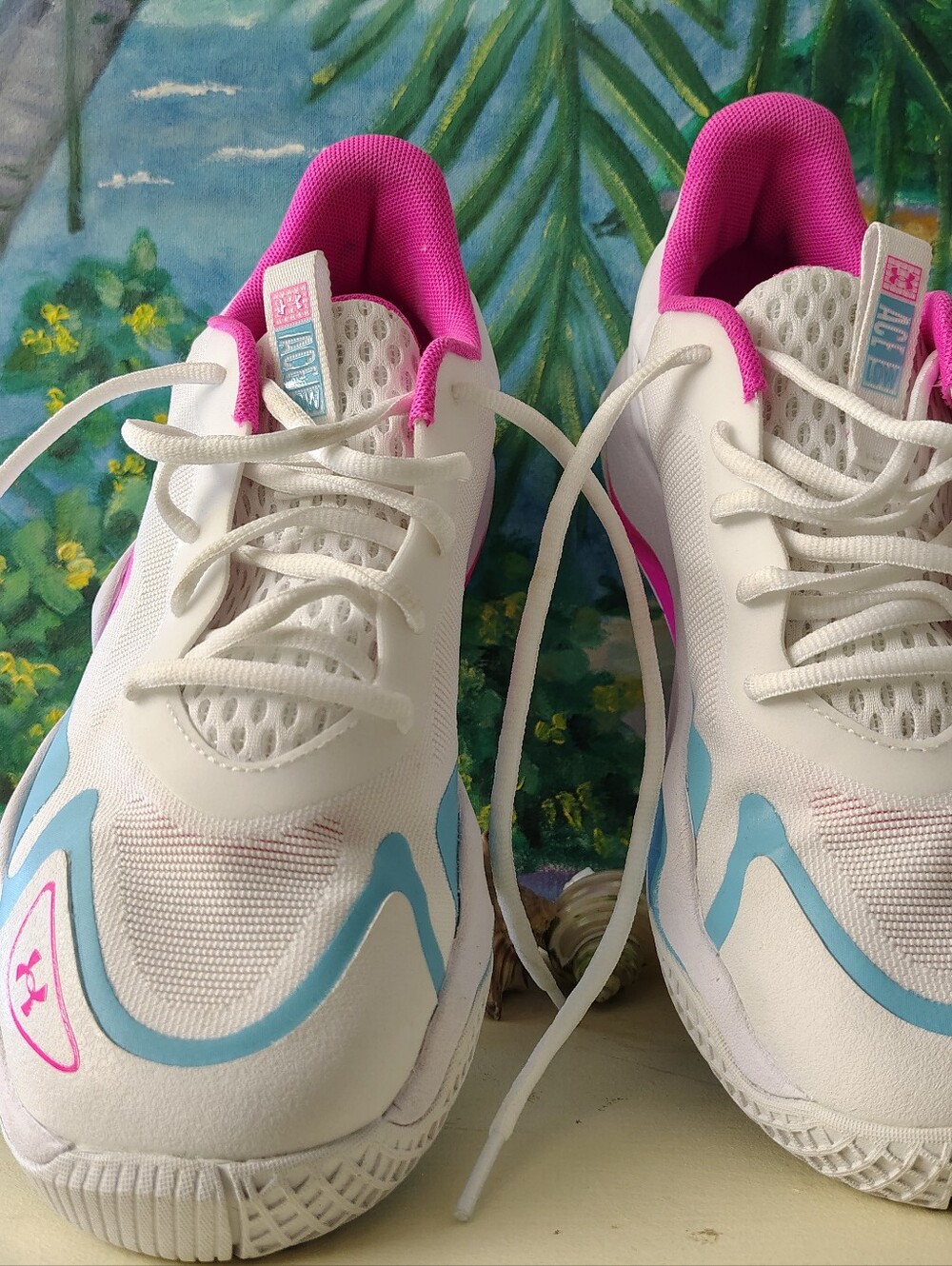 Under Armour Women’s White Pink Teal Athletic Sneakers - Picture 3 of 5